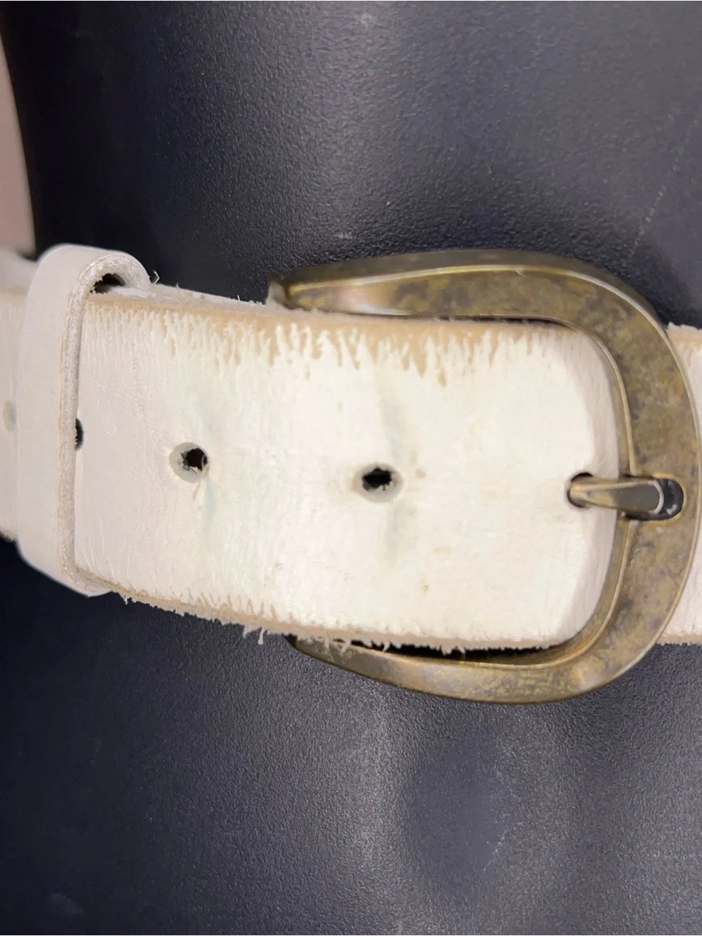 Vintage Small White Leather Belt X Design Western 32 Inch Length Womens Brass